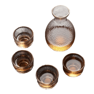日式清酒杯 玻璃酒具套裝 金邊錘目紋 一瓶四杯 酒品配件 Accessories 酒具套裝 清酒十四代獺祭專家