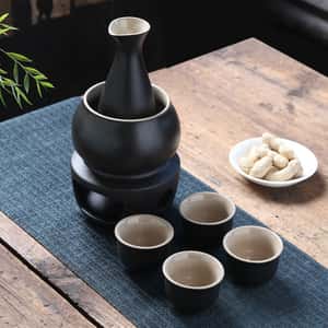 日式清酒杯 酒具套裝 燭台陶瓷溫酒套裝 (粗陶黑) 酒品配件 Accessories 酒具套裝 清酒十四代獺祭專家