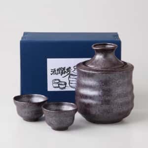 日本美濃燒 黑銀彩 溫酒器酒具套裝 大 一瓶兩杯 (2053-4-41) 酒品配件 Accessories 酒具套裝 清酒十四代獺祭專家
