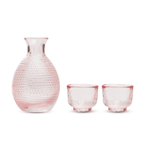 日式清酒杯 玻璃酒具套裝 錘目紋 一瓶四杯 (淺粉紅) 酒品配件 Accessories 酒具套裝 清酒十四代獺祭專家