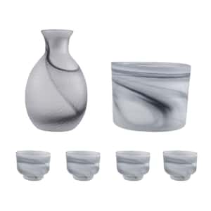 酒品配件-Accessories-日式清酒杯-玻璃酒具套裝-錘目紋-水墨畫-五件套-酒具套裝-清酒十四代獺祭專家