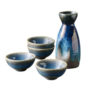 酒品配件-Accessories-日式復古陶瓷清酒酒具套裝-武士藍-1瓶4杯-清酒杯-清酒十四代獺祭專家