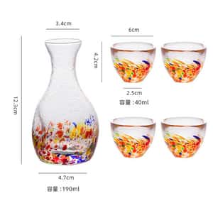 日式清酒杯 彩點玻璃酒具套裝 一瓶四杯 彩色 酒品配件 Accessories 酒具套裝 清酒十四代獺祭專家