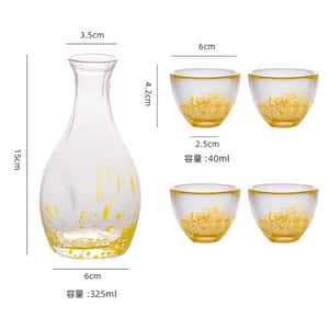 日式清酒杯 彩點玻璃酒具套裝 一瓶四杯 黃色 酒品配件 Accessories 酒具套裝 清酒十四代獺祭專家