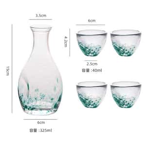 日式清酒杯 彩點玻璃酒具套裝 一瓶四杯 湖水綠 酒品配件 Accessories 酒具套裝 清酒十四代獺祭專家