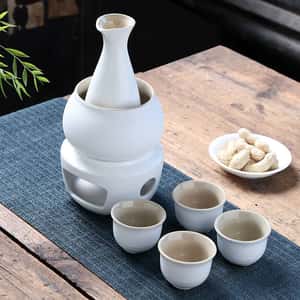 日式清酒杯 酒具套裝 燭台陶瓷溫酒套裝 (粗陶白) 酒品配件 Accessories 酒具套裝 清酒十四代獺祭專家