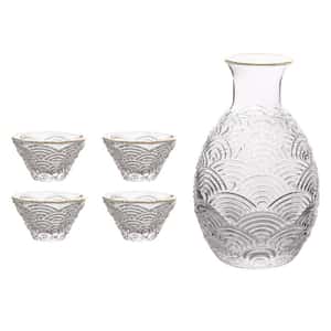 日式清酒杯 祥雲圖案 玻璃酒具套裝 一瓶四杯 酒品配件 Accessories 酒具套裝 清酒十四代獺祭專家