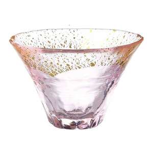 酒品配件 Accessories推薦：日式清酒杯 富士山杯金箔水晶玻璃 粉金色 1個
