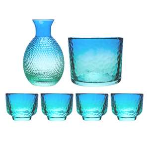 酒品配件-Accessories-日式清酒杯-玻璃清酒酒具套裝-孔雀藍-一缸一瓶四杯-酒具套裝-清酒十四代獺祭專家