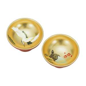 酒品配件 Accessories推薦：日本清酒杯 梅州漆器 金漆 長壽の龜鶴二仙 一對 (6L-160)