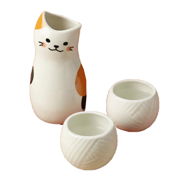 日本清酒杯 德利 酒杯酒瓶套裝 貓 一套三個 (圖片1)