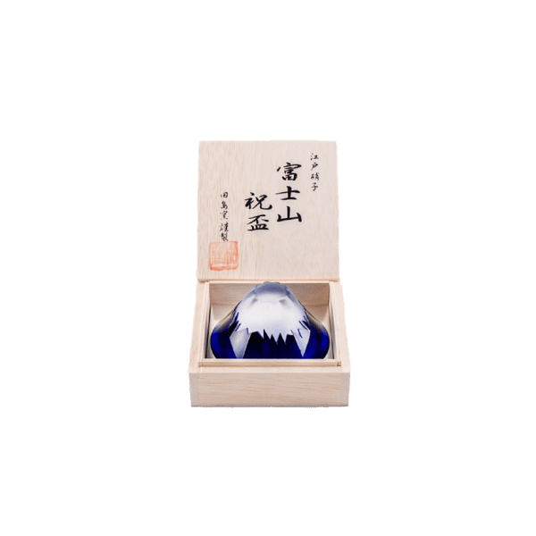 日本清酒杯 田島硝子 富士山祝盃 瑠璃色 木箱入 (TG13-013-1B) (圖片1)
