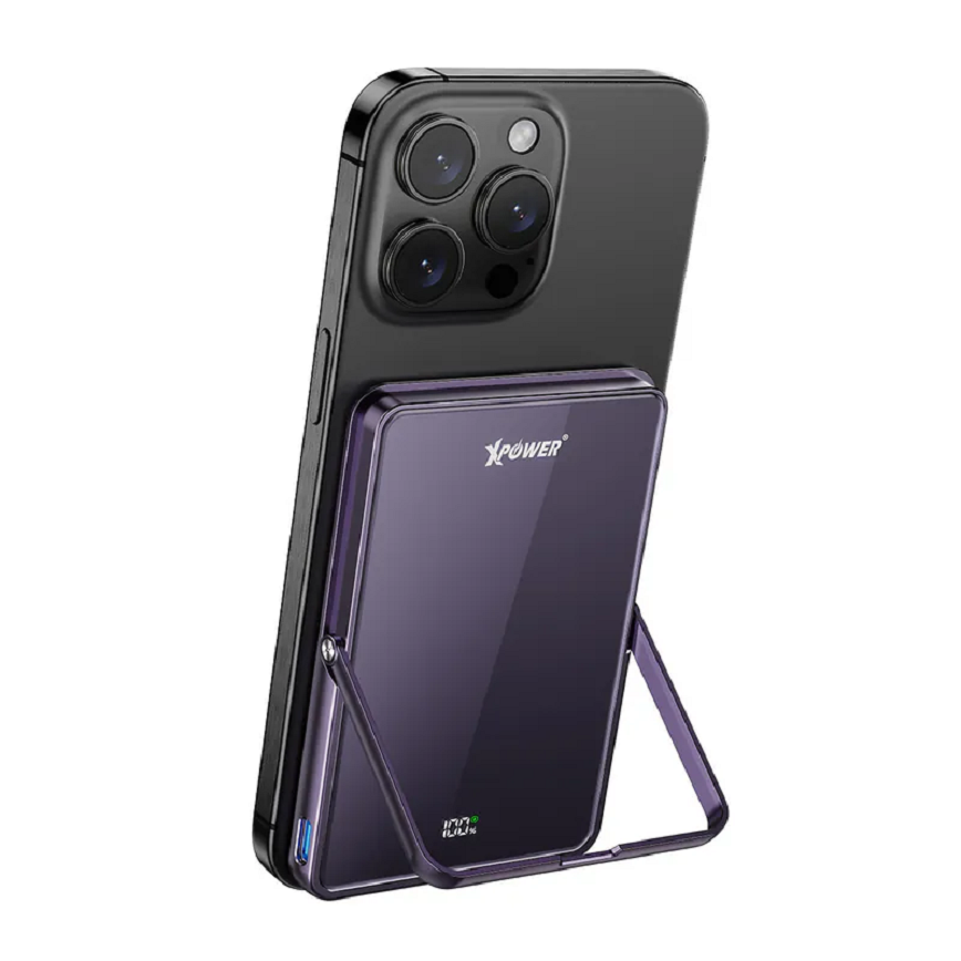 XPower M5K2-5合1鋅合金支架數顯-5000mAh-PD3_0-QI2-磁吸移動電源-紫色-M5K2-PP-電子產品-清酒十四代獺祭專家