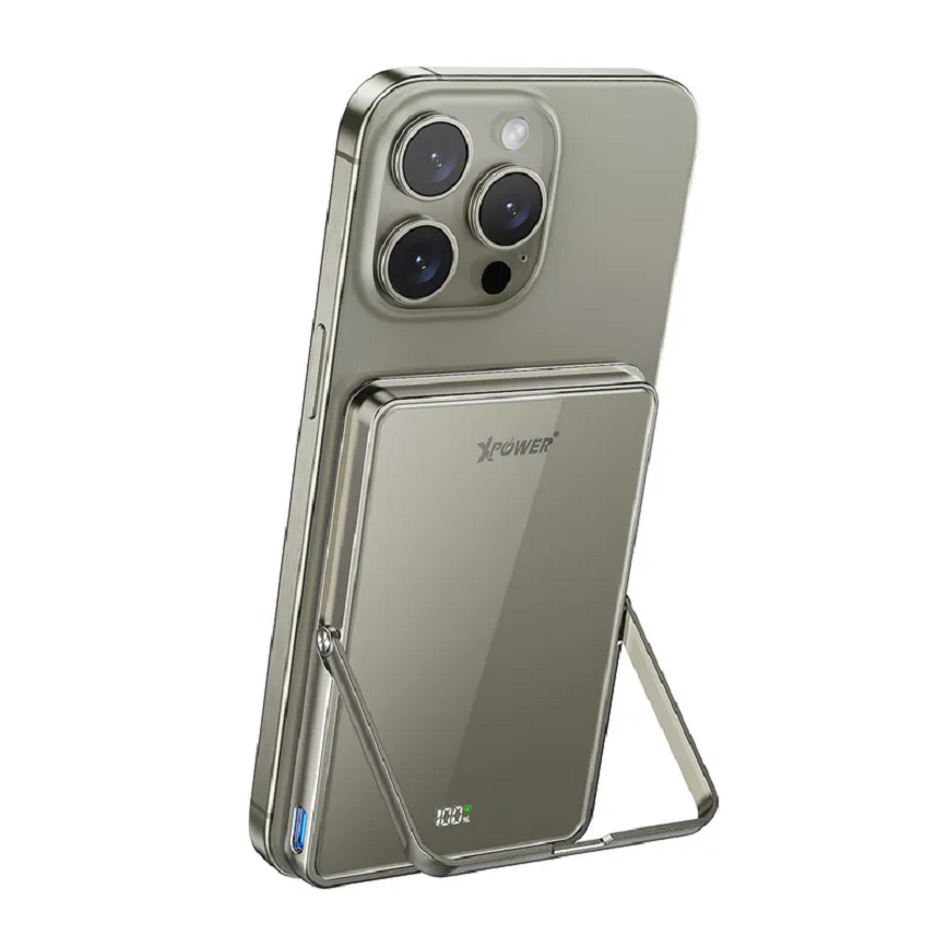 XPower M5K2-5合1鋅合金支架數顯-5000mAh-PD3_0-QI2-磁吸移動電源-鈦金色-M5K2-TI-電子產品-清酒十四代獺祭專家