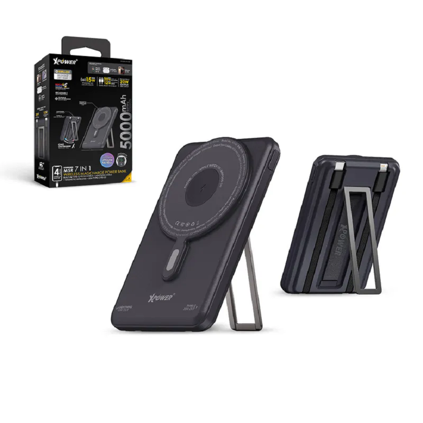 XPower M5R-7合1-5000mAh-PD3_0雙內置線-磁吸無線移動電源連支架-黑色-M5R-KH-86-BK-電子產品-清酒十四代獺祭專家