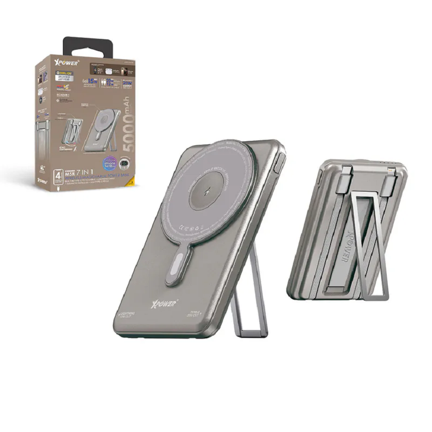 XPower M5R-7合1-5000mAh-PD3_0雙內置線-磁吸無線移動電源連支架-鈦金色-M5R-KH-86-TI-電子產品-清酒十四代獺祭專家