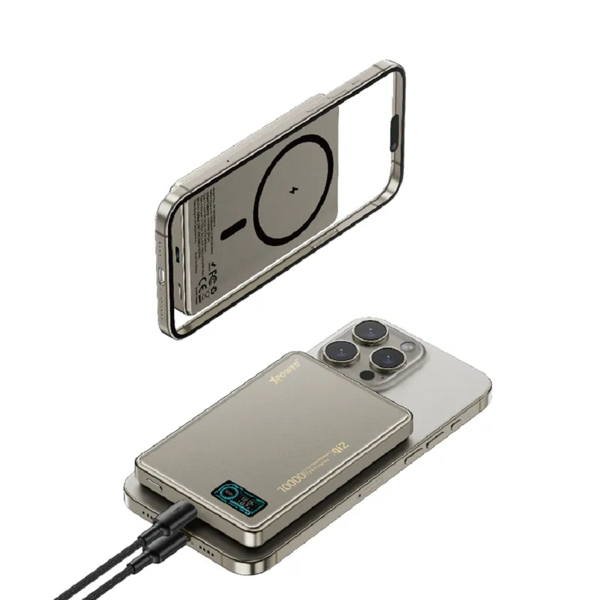 XPower MagDigita-彩屏顯示磨沙玻璃外殼-10000mAh-PD3_0-QI2-磁吸移動電源-鈦金色-XP-MAGDIGITA-TI-電子產品-清酒十四代獺祭專家