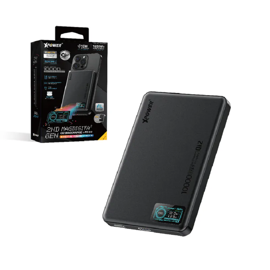 XPower MagDigita-²-第2代-彩屏顯示-鋁合金外殼-10000mAh-PD3_0-QI2磁吸移動電源-黑色-MAGDIGITA2-XP-MDT2-BK-電子產品-清酒十四代獺祭專家