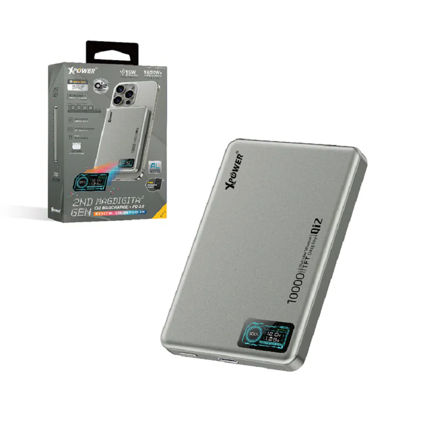 XPower MagDigita-²-第2代-彩屏顯示-鋁合金外殼-10000mAh-PD3_0-QI2磁吸移動電源-鈦金色-MAGDIGITA2-XP-MDT2-TI-電子產品-清酒十四代獺祭專家