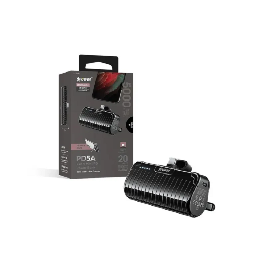 XPower PD5A-2合1迷你5000mAh-Type-C外置充電器-黑色-XP-PD5A-BK-電子產品-清酒十四代獺祭專家