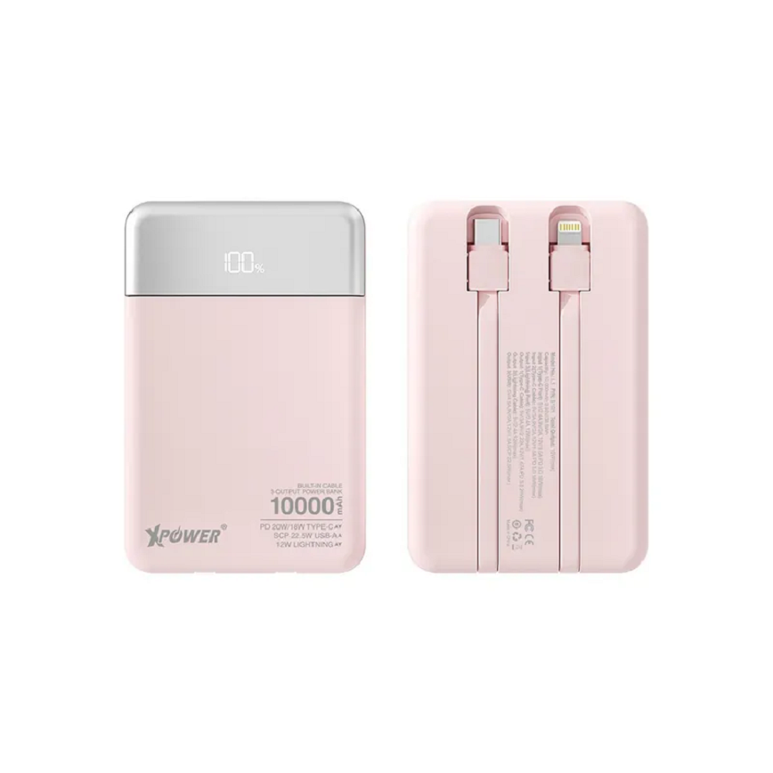 XPower B10H-3輸出雙內置線-Type-C-PD-Lightning-10000mAh-PD-SCP充電器-粉色-B10H-L1-PK-電子產品-清酒十四代獺祭專家
