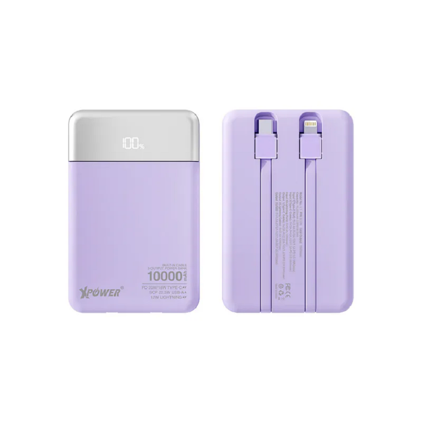 XPower B10H-3輸出雙內置線-Type-C-PD-Lightning-10000mAh-PD-SCP充電器-紫色-B10H-L1-PP-電子產品-清酒十四代獺祭專家