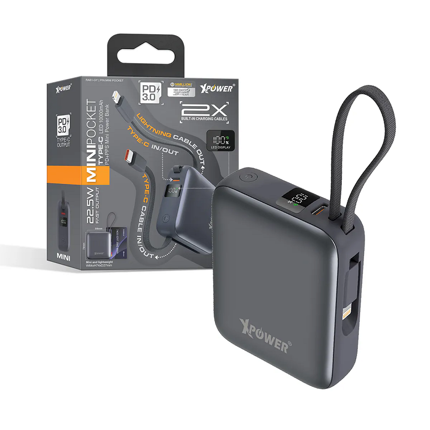 XPower MINI-POCKET-RA61-Type-C-數顯10000mAh-PD-PPS-迷你移動電源-灰色-MINIPOCKET-RA61-GY-電子產品-清酒十四代獺祭專家