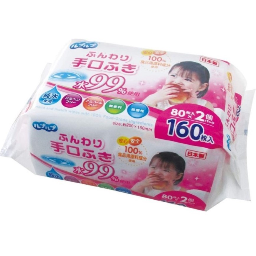 日本Life do plus 99%純水 嬰幼兒柔軟濕紙巾 擦手/嘴巴用 80枚*2包 (LD-039) - 清貨優惠 (img2)