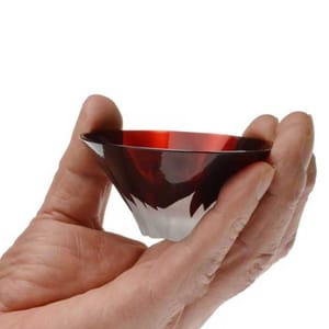 日本清酒杯 日本清酒杯 田島硝子 富士山祝盃 赤富士 木箱入   背面圖