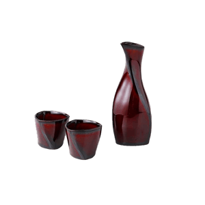 日本清酒杯 日本清酒杯 Awasaka 酒杯酒瓶套裝 漆紅 一瓶兩杯   正面圖