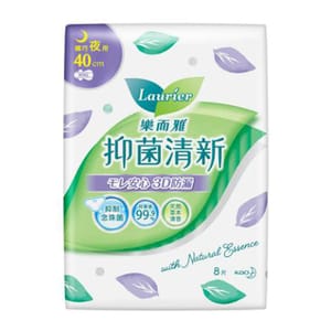 Laurier樂而雅 Laurier樂而雅 抑菌清新系列 纖巧 特長夜用 40cm 8片裝 - 清貨優惠 正面圖