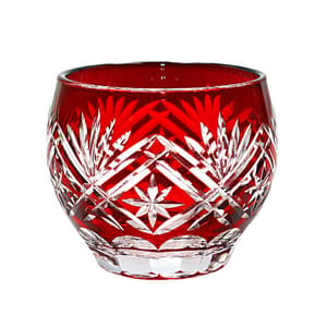日式切子 日式切子 清酒杯 米子花紅色 1個   正面圖