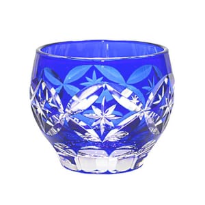 日式切子 日式切子 清酒杯 彩星七寶藍色 1個   正面圖