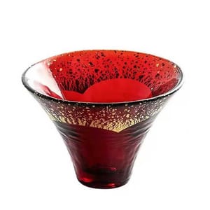 日式清酒杯 日式清酒杯 富士山杯金箔水晶玻璃 淡金紅 1個   正面圖