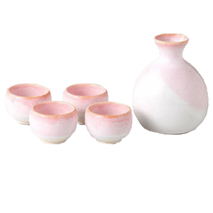 日本美濃燒 日本美濃燒 桜ながし 清酒器套裝   正面圖
