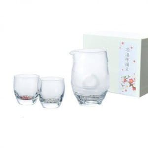日本清酒杯 日本清酒杯 德利 片口 冷酒清酒杯 酒瓶套裝 盒裝入 紅梅白梅   正面圖