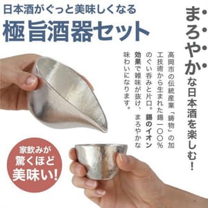日本能作 日本能作 片口及猪口酒杯酒瓶套裝 一套三個 箱入   正面圖