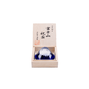 日本清酒杯 日本清酒杯 田島硝子 富士山祝盃 瑠璃色 木箱入   正面圖