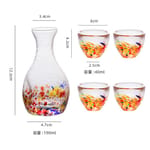 日式清酒杯 日式清酒杯 彩點玻璃酒杯酒瓶套裝 一瓶四杯 彩色   正面圖