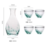 日式清酒杯 日式清酒杯 彩點玻璃酒杯酒瓶套裝 一瓶四杯 湖水綠   正面圖