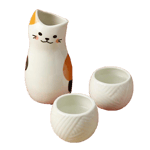 日本清酒杯 日本清酒杯 德利 酒杯酒瓶套裝 貓 一套三個   正面圖